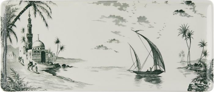 Прямоугольное блюдо Восточный пейзаж LES DEPAREILLEES VERT, 36 X15,5 cm,, GIEN